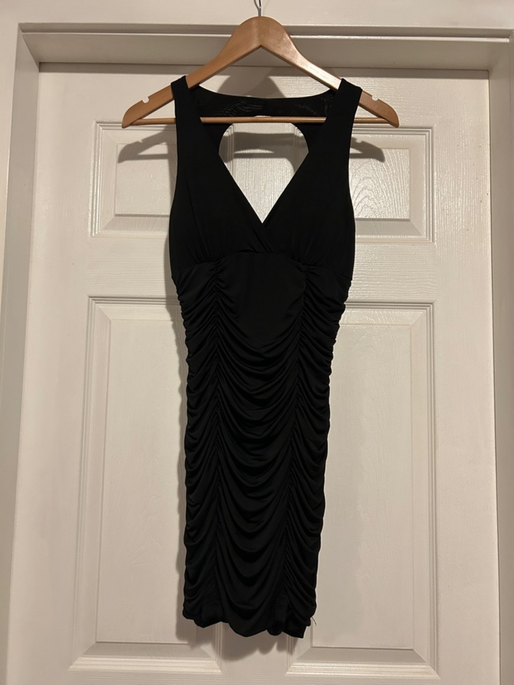 Black Ruched V-Neck Evening Dress